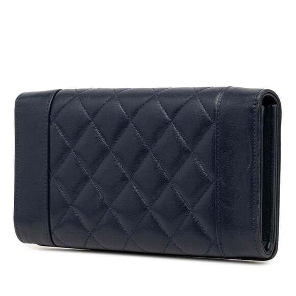 Chanel Coco Mark Mademoiselle Turnlock Bi-fold Long Wallet Navy Lambskin Wome... - Picture 2 of 7